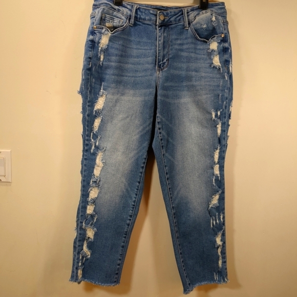 Judy Blue Women's Straight Leg Destroyed Side Seam Crop Jeans Size 14W - Picture 1 of 9